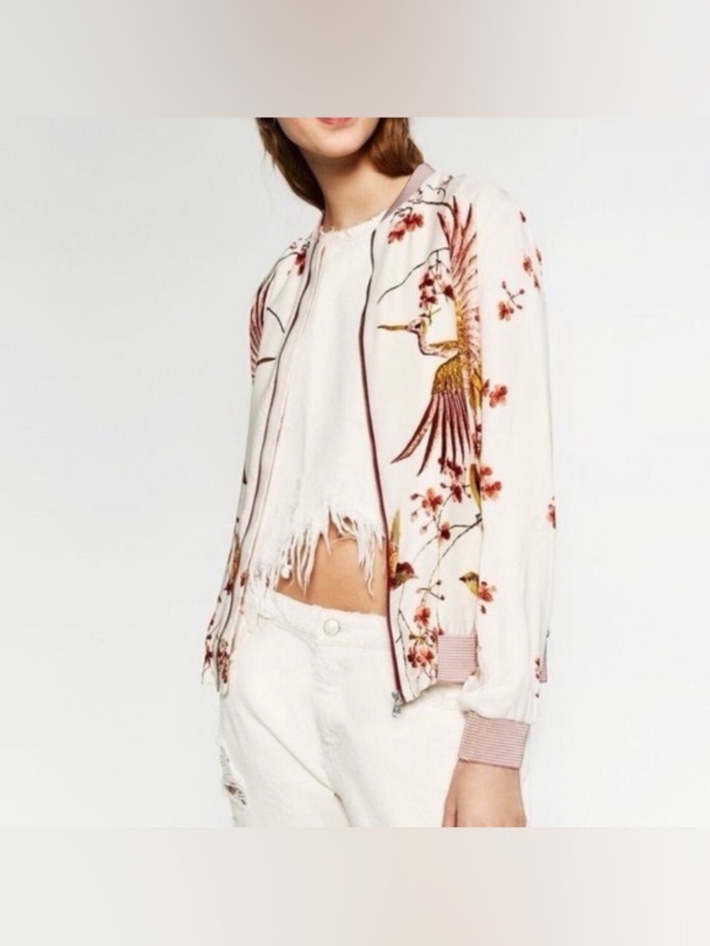 Zara Floral Bird Bomber Jacket - Picture 2 of 12